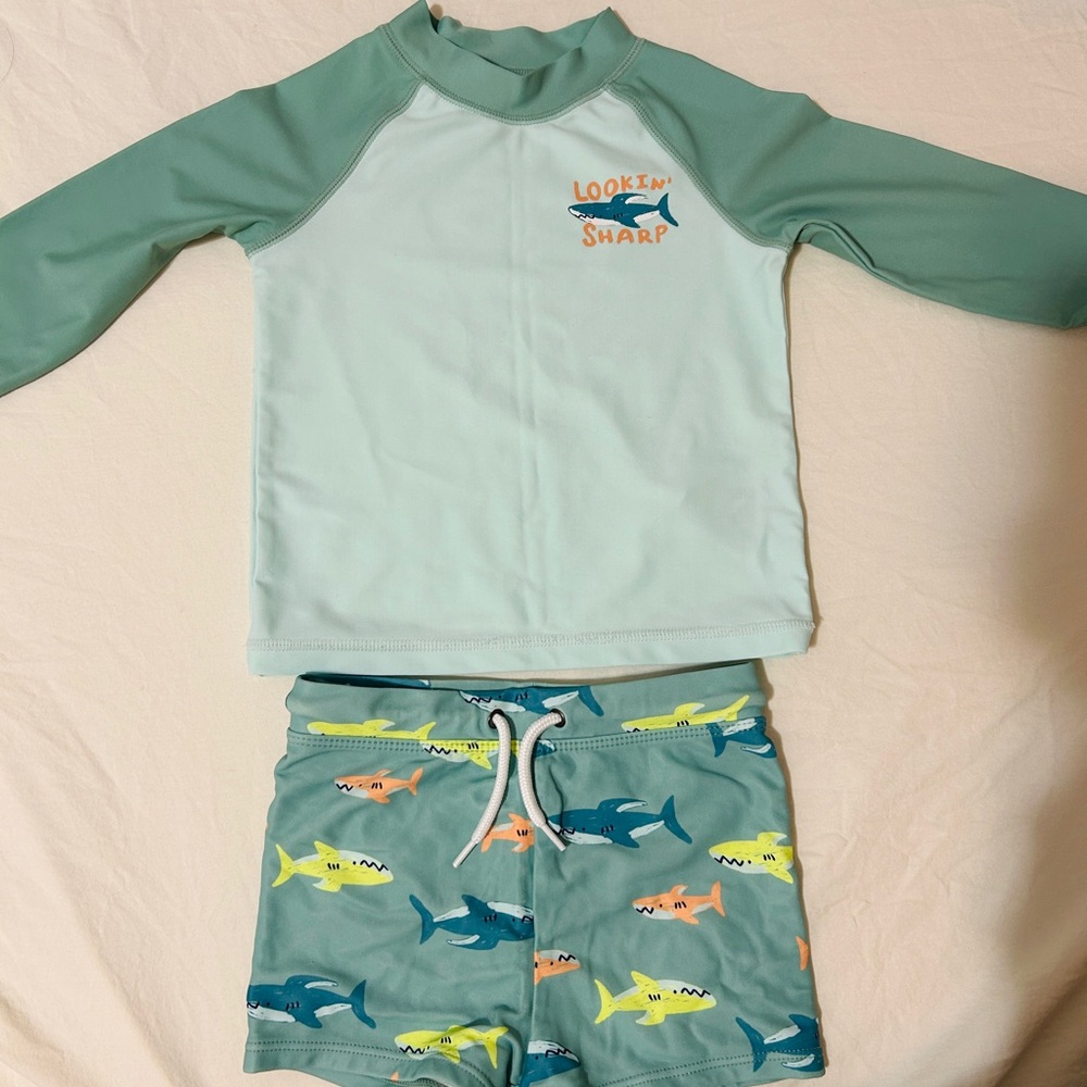 Kids Swim Set - Green Shark Print
